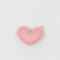 Close-up of a pink PU leather heart charm with neat stitching and small metal hanging loop - Without Buckle / Pink