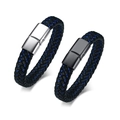 Pulseras médicas de cuero trenzado negro y azul con cierres metálicos en plata y negro - 20cm / Cierre Negro Blanco