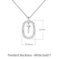 Silver letter T pendant necklace with colorful oval zircon frame for women - White Gold T