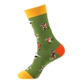 Green mid-calf cotton socks with yellow cuff and soccer player patterns for sports - 889 Football