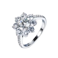 Sunflower silver ring featuring a one carat round cubic zirconia and pavé set band - Adjustable Open / J191 1 Carat