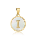 18k gold plated stainless steel letter I pendant with white shell inlay and gold rim - Letter I Style