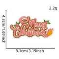 Pink Merry Christmas embroidered iron-on patch with leaf detail and dimension scale - 6# Merry Christmas Text