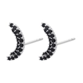 Macro shot of silver crescent moon stud earrings with black micro-pave zircon setting - White Gold Black Zircon Moon