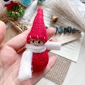 Handmade red wool felt gnome ornament with white scarf and pointed hat for Christmas decor - Red Pointed Hat White Scarf Full Red Wool Felt Elf (A18)