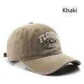 Vintage khaki washed cotton baseball cap with Florida Miami embroidery for outdoors - Khaki