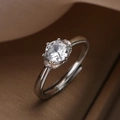 Minimalist 18K silver plated copper ring with zircon center stone and adjustable band - Adjustable Open / Silver