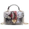 Transparent PVC jelly bag with red snake skin flap and gold pyramid studs on white background - White Snake Pattern With Handle