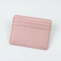 Slim pink litchi grain leather card holder with three card slots for minimalist style - Pink