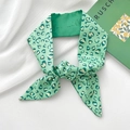 Mint green narrow silk scarf with abstract heart patterns and elegant lettering tie - Leopard Print