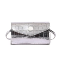 Zilveren mini crossbody tas voor kinderen met krokodillenprint en glanzende metallic look - Zilver