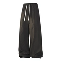 Minimalist wide leg sweatpants with drawstring waist in loose drape fit style - Black