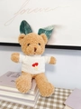 Light brown teddy bear in white heart sweater sitting on books for Valentine gift - Brown Bear - White Sweater Cherry Heart / 30cm