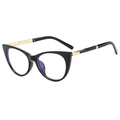 Gafas de ojo de gato negras clásicas con patillas doradas y lentes de luz azul - Marco negro brillante