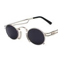 Gafas de sol retro steampunk ovaladas de metal con lentes negras vista desde 45 grados - Marco Plateado Lente Gris Negro