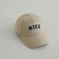 Close-up of beige cotton baseball cap featuring high-quality NICE embroidery detail - 52-54cm (3-8 Years) / Light Khaki