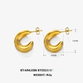 Orecchini a cerchio a C cavi in acciaio inossidabile placcati oro 18K 3,2 cm - Oro