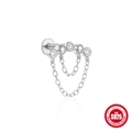 S925 sterling silver ear stud with three zircons and double tassels for women - 5-Bead Double Chain Style #9 / White Gold