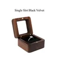 Dark wood jewelry ring box with single slot black velvet lining and window lid - Black-Single Slot-Window Lid