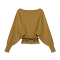 Haut en tricot moutarde à épaules dénudées avec ceinture noire et ourlet à volants - S / Jaune Gingembre