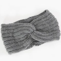Winter knitted dark grey twist headband with elastic warm wool fabric for sport and daily wear - Light Gray