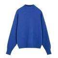 Detail of royal blue mock neck sweater showing ribbed cuffs and soft knit texture - S / Blue