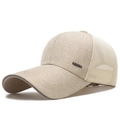 Beige breathable mesh baseball cap with metal sport tag and reflective trim edge - Reflective Linen Beige