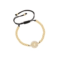 Bracciale regolabile con perline dorate, ciondolo a croce in zircone e cordino nero - Stile Croce Rotonda (1#)