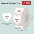 Rotolo di adesivi a cuore 'Happy Day' con scritta rossa e bordo cucito blu - Bianco con HappyDay rosso