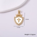 Detailed view of gold crown shield cross pendant with size 2.6cm by 1.7cm and 3.5g weight - Cross Style I