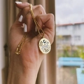 Hand-painted rabbit tarot pendant necklace in 18K gold plated stainless steel - Vertical Rabbit