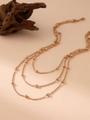 Three-layer rose gold beaded necklace with delicate chains and polished sphere accents - Three-layer Bead Chain Style / Rose Gold