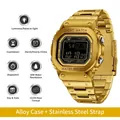 Golden digital square sports watch with stainless steel strap and 50m waterproof rating - Gold Black (SANDA)