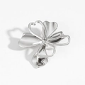 Silver flower brooch featuring hollow heart petals and a polished mirror finish - Silver Heart Hollow 4-Petal Flower (PX012) / Silver