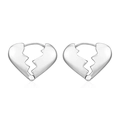 Minimalist silver broken heart earrings with polished finish and snap closure - Broken Heart Smooth Earrings (MS-508) / Steel Color (MS-508)