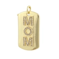 Detailed close-up of 18K gold plated MOM rectangular pendant with micro-set zircons - 16-MOM Letter