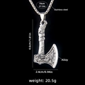 Silberne Wikinger Axt Halskette aus Edelstahl mit detaillierten Größenangaben - Axt Stil 1 + 70cm Stahlkette