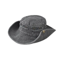 Close-up of gray washed cotton outdoor hat with vintage copper vents and raw edge stitching - M (56-59cm) / Washed Cotton Army Green
