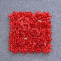 Square vibrant red silk rose and hydrangea flower wall panel for wedding backdrops - Red
