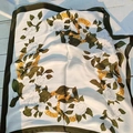 Elegant satin square scarf with white camellia flower and gold chain print design - Green Leaf And White Flower Square Scarf / 65