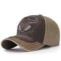 Berretto da baseball vintage marrone e kaki con toppa ricamata teschio di toro - Regolabile / Davanti Caffè Corpo Beige