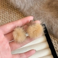Winter camel faux fur pom pom earrings with brown fabric top for women fashion - 4# Fabric Wrapped Top Style (Silver Needle-Coffee)