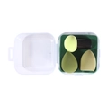 Green and beige makeup sponge set with black handle brush in a transparent box - 2 Makeup Sponges and 1 Mushroom Head Puff / Green