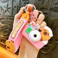 Cute pink Capybara cartoon keychain with rotating camera face and silicone hand strap - Projection Camera - Pink