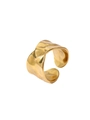 Detail of 18k gold plated wide open ring featuring a hand-hammered textured surface - Adjustable Open / Wide Irregular Hammered Style