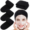 Adjustable black velcro spa headband set for yoga and makeup skin care routine - Black