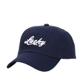 Dark blue cotton baseball cap with white Lucky embroidery for outdoor sun protection - Navy Blue