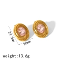 Vintage 18k gold plated stainless steel oval stud earrings with pink zircon stone - Pink Gemstone Gold Style (TE6781-PK-G)