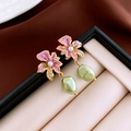 Vintage enamel flower earrings with green baroque pearls and crystal accents - Purple Flower Pendant (65#)