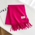 Thick rose red tassel scarf in soft faux cashmere with minimalist brand label detail - 11# Rose Red / Over 175cm